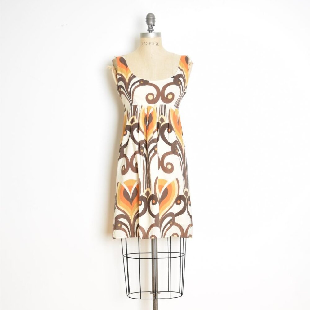 Forever 21 dress cream brown psychedelic floral print babydoll mini sun dress S